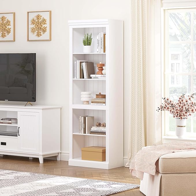 Spirich 5 Tier White Bookshelf, Tall Bookshelf with Storage, Open Wooden Book Shelf, Modern Large Bookcase for Living Room, Home Office, Dinning Room