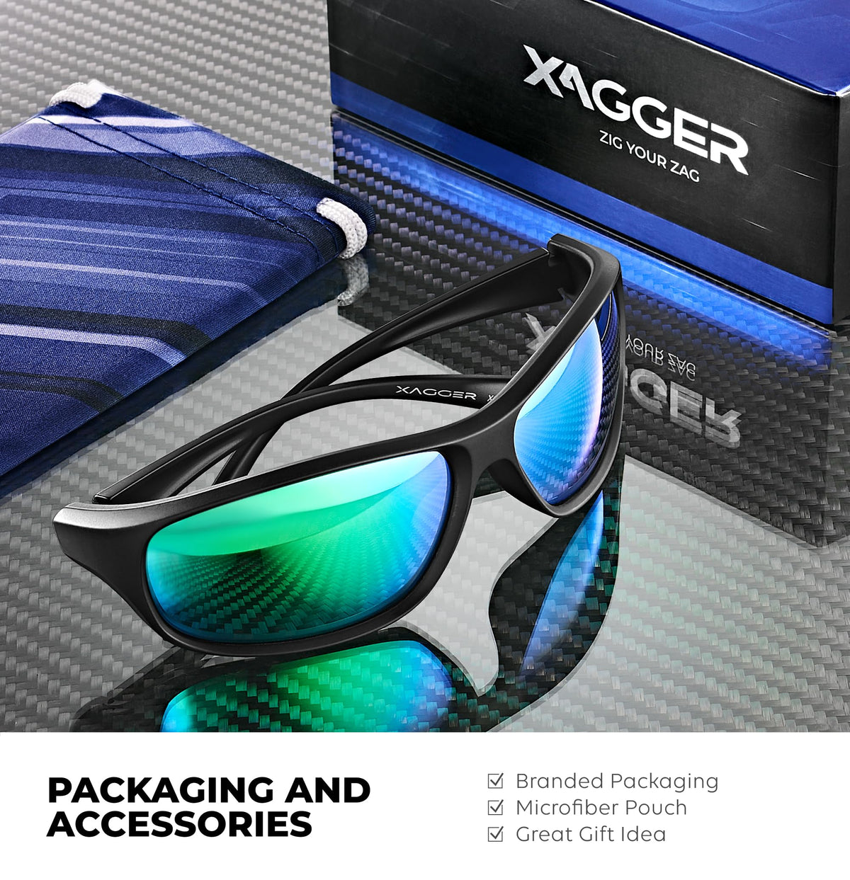 Xagger Polarized Wrap Around Sport Sunglasses for Men Women Running Driving Fishing TR90 Frame