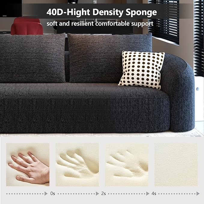 138.6" Modular Sectional Couches Luxury Modern Curved Back Sofa,Minimalist Comfy L-Shape Boneless Cloud Couch for Living Room Apartment,(Left Facing Chaise,Black)