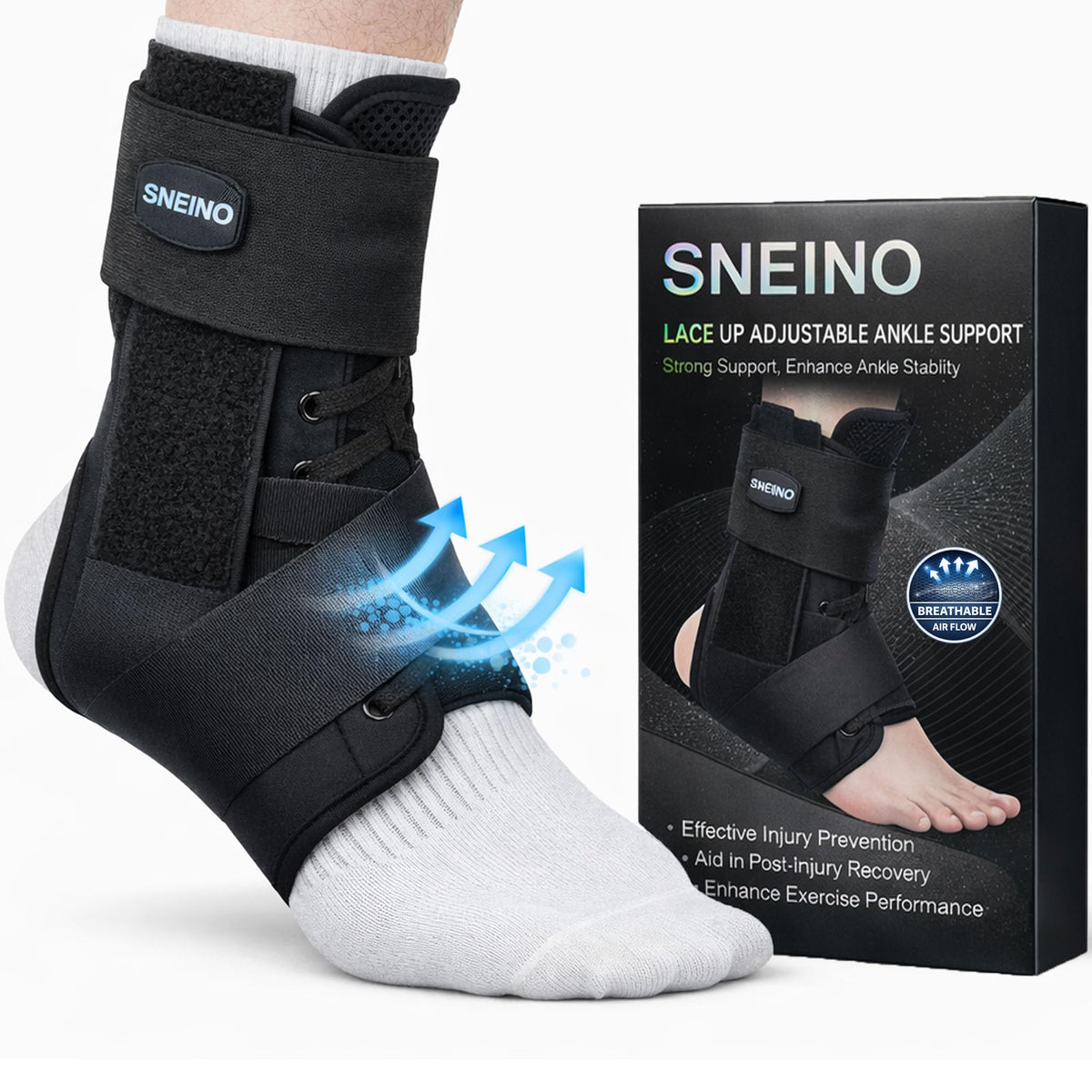 SNEINO Ankle Brace Lace Up for Women & Men Side Stabilizers for Sprains, L