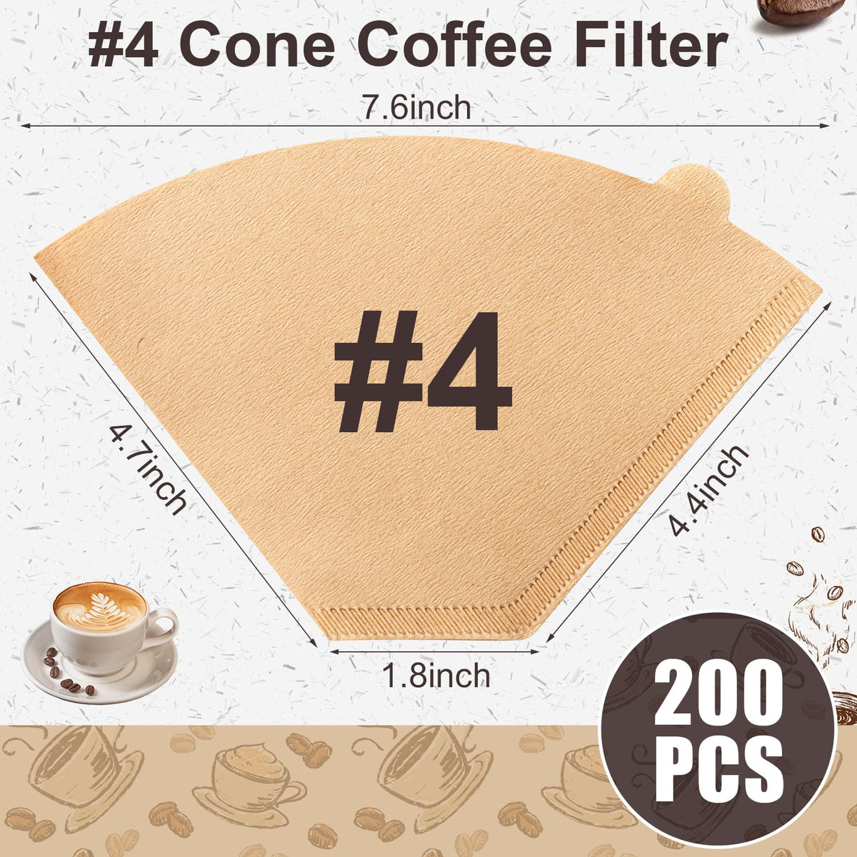 Coffee Filters #4, Unbleached Natural Coffee Filters 8-12 Cup, Disposable Coffee Filters, 4 Cone Paper Compatible with Ninja Coffee Maker, Pour Over and Drip Coffee Maker, 200 Count