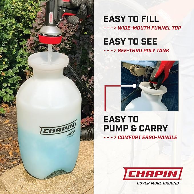 Chapin 20004 Pump Sprayer, 1 Gallon, Lawn and Garden, Hand Pressurized, Anti-Clog Filter, Adjustable Spray Nozzle, Spraying Plants, Watering, Weeds, Fertilizer and Pests, Translucent