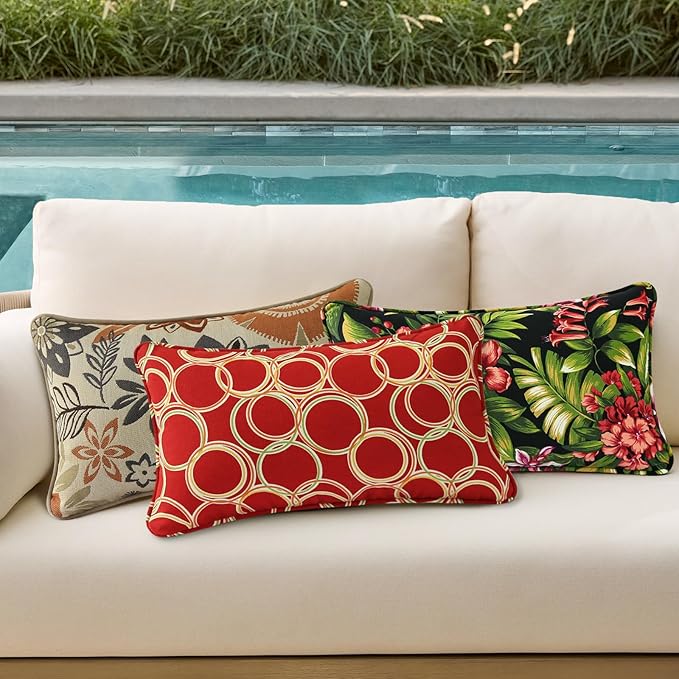 Outdoor Decorative Pillows Pack of 4, 20" x 12" Outdoor Pillow Set for Couch Bed Throw Patio Sofa, Circle Red