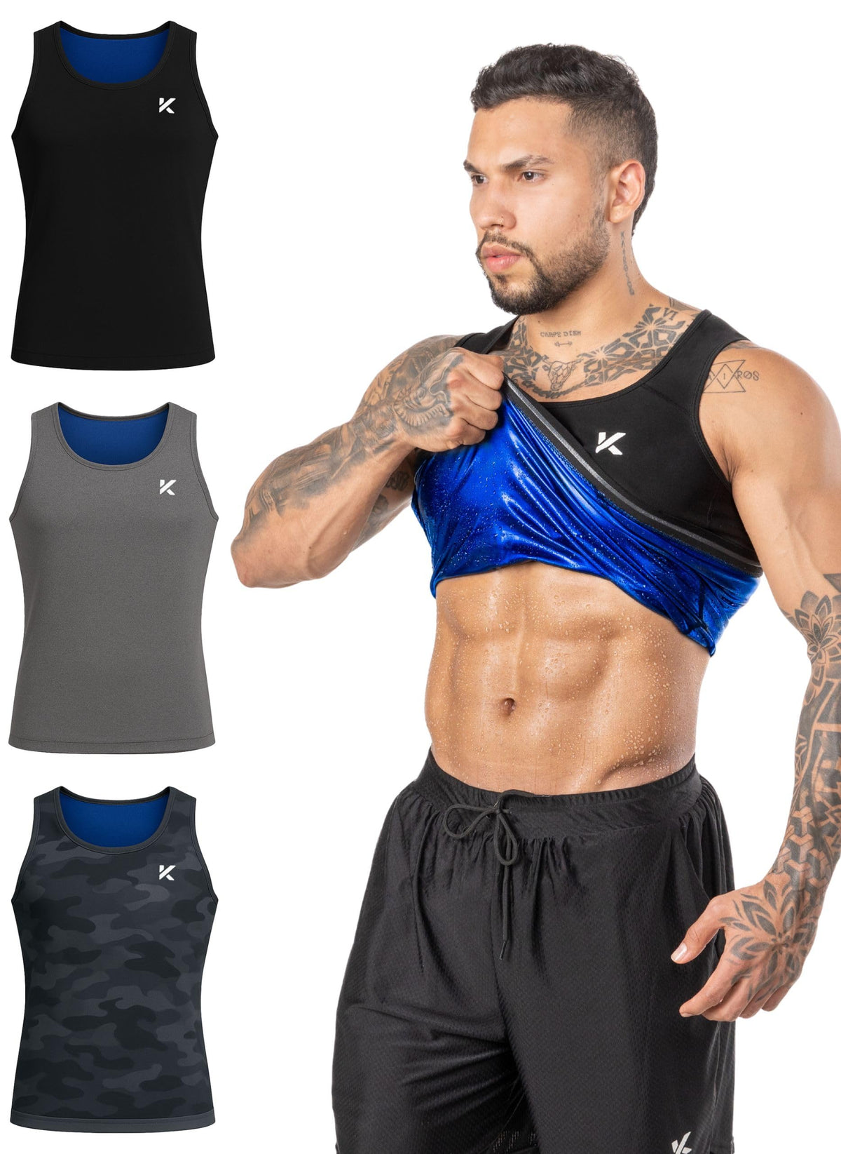 Kewlioo Men's Heat Trapping Pullover Sweat Enhancing Vest - Sauna Suit Shirt Compression Vest Shapewear Top for Gym Exercise (Multicolor, XX-Large-3X-Large)