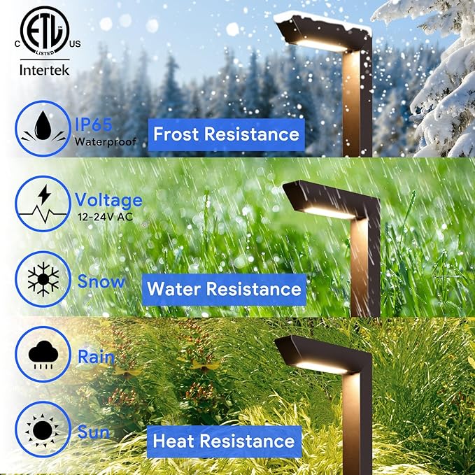 Energetic 3CCT Low Voltage Landscape Lights, 5W 200LM IP65 Waterproof LED Pathway Lights, 50000 Hrs, Outdoor Landscape Lighting, Square Modern Side Lit, Die-cast Aluminum Housing, ETL Listed, 6 Pack