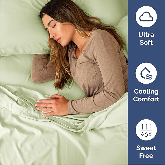 Cal King Size 4 Piece Sheet Set - Comfy Breathable & Cooling Bed Sheets Set - Hotel Luxury Bedding for Women, Men, Kids, Teens, Boys & Girls - Deep Pockets & Wrinkle Free - Oeko-Tex - Light Sage Green