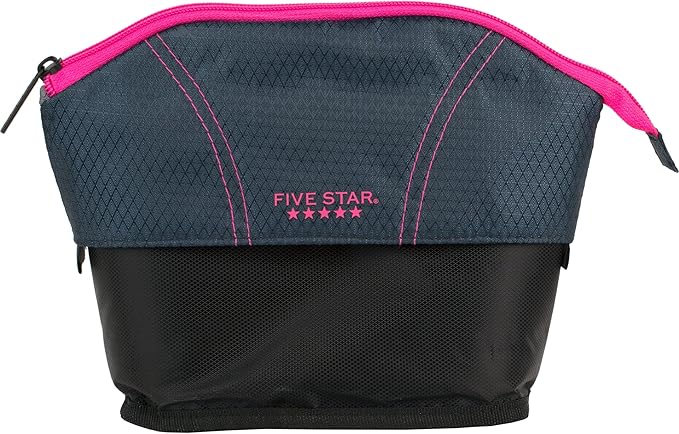 Five Star Pencil Pouch, Pen Case, Quick View Expandable Zipper Pouch, Storage Organizer for School Supplies Earbuds Chargers Cables Makeup, Navy/Pink (507610B-ECM)