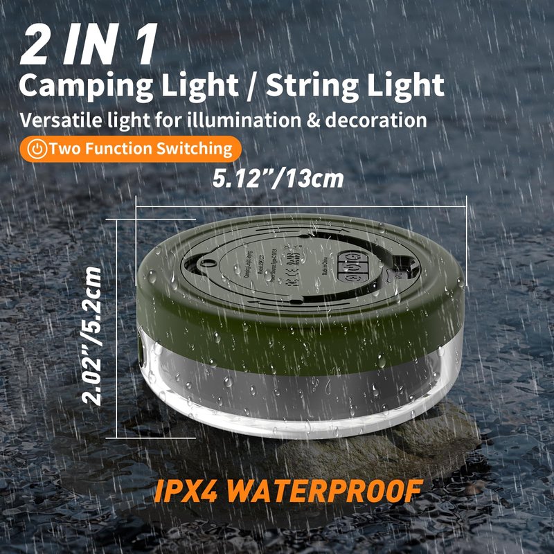 Phylosal Camping String Lights, Camping Essentials 2 in 1 Quick Storage 32.8FT Rechargeable Waterproof Tent Lights with with 6 Modes, Portable LED Hanging Light for Outdoor Patio Awning Garden Party