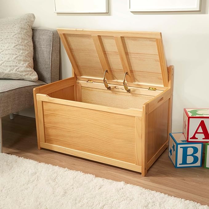 Melissa & Doug Toy Chest, Wooden Toy Storage Box with Safety-Hinged Lid, Kids Toys Storage Organizer for Playroom, Bedroom, & Montessori Classroom Furniture for Boys & Girls Ages 3+, Blonde
