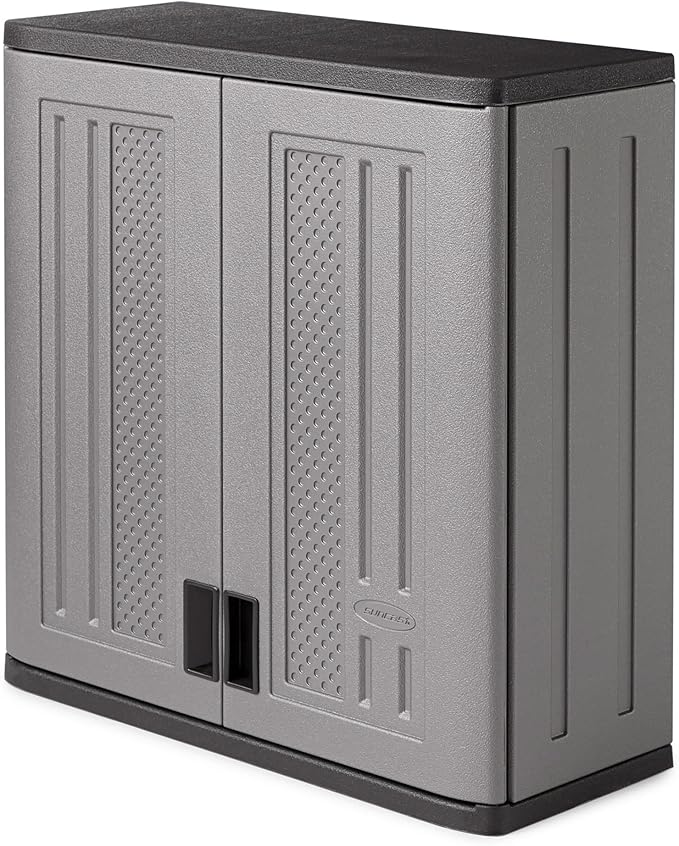 Suncast BMC3000 Cabinet-Resin Construction for Wall Mounted Garage Storage, 30.25" Organizer Doors & Slate Top, Silver/Platinum