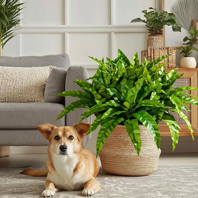 4 Pcs Artificial Greenery Stems Fake Bird Nest Fern Faux Branches Artificial Plants Realistic Fake Dracaena Realistic Plants for Indoor Outdoor Porch Patio Home Office Living Room Decor (Bright Green)