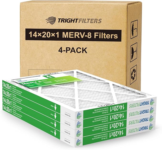 14x20x1 Air Filter 4 Pack, Durable MERV 8 Pleated Home HVAC AC Furnace Filters