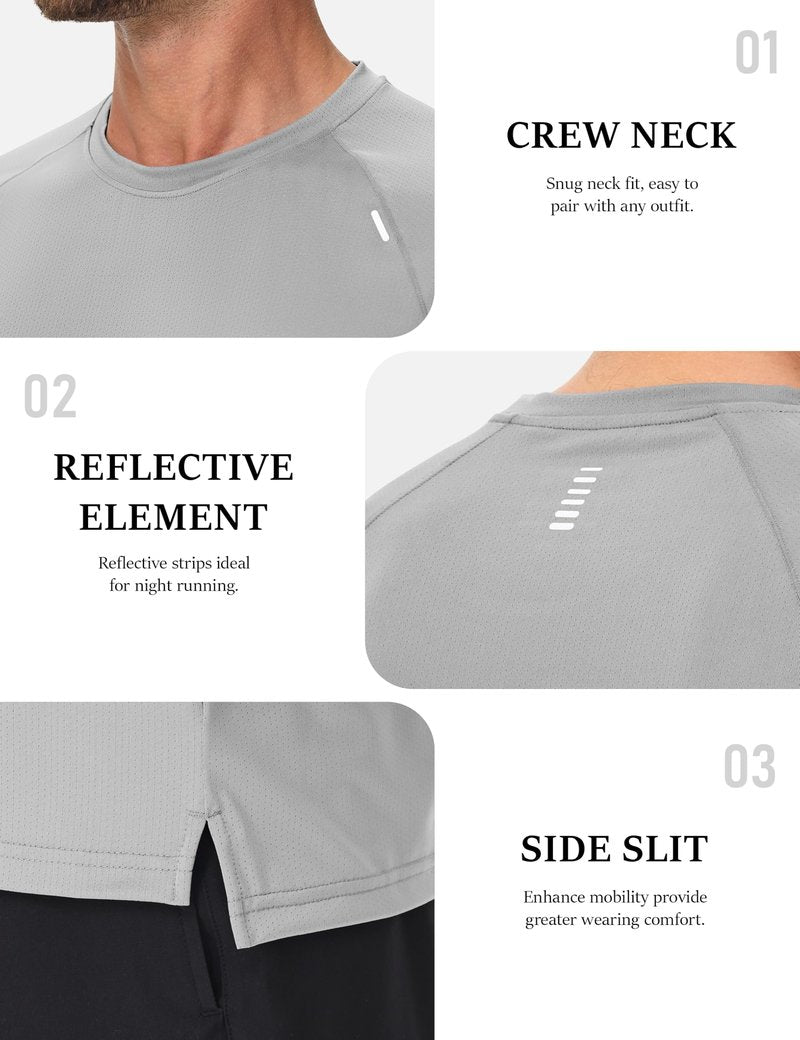 MAGCOMSEN Moisture Wicking Shirts for Men Short Sleeve Workout Active Tshirt Mesh Lightweight Cooling Hiking Shirt Light Gray L