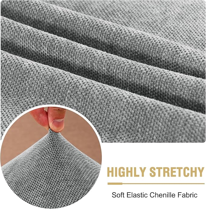 H.VERSAILTEX Stretch Chenille Couch Cover Furniture Protector Seat Cushion Sofa Cover 2 Cushions Non-Slip Couch Covers for Sofa Pets with Elastic Bottom (2 Piece Loveseat Cushion Covers, Grey)