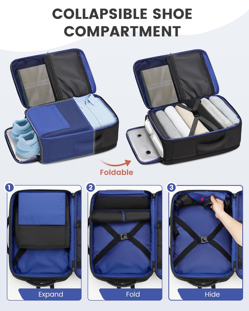 MATEIN Personal Item Backpack 18x14x8 for Frontier, Underseat Travel Backpack with Water Bottle Holder Fit 15.6" Laptops, TSA Approved Luggage Bag with Shoe Compartment for Airlines, 2 Pcs Set