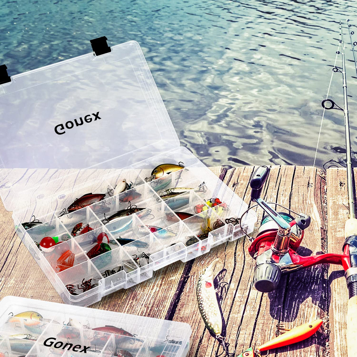 Gonex 3700 Tackle Trays 4 Packs, Transparent Fishing Tackle Boxes Organizer and Storage with Adjustable Dividers, Plastic 3700 Tackle Boxes for Lures, Hooks, & Other Accessories