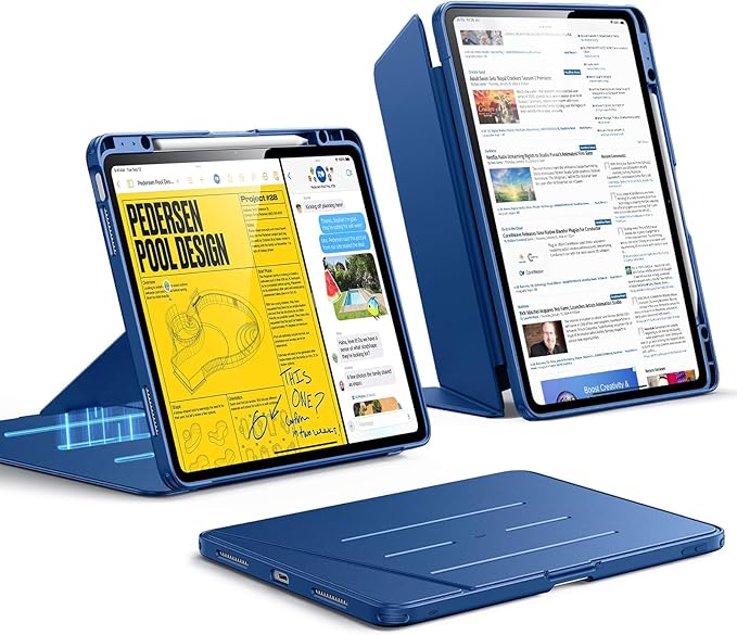 ESR for iPad Air 13 Inch Case M4/M3/M2 (2026/2025/2024), Vertical Stand Cover, Multi Stand Angles, Ultra-Stable Case with Pencil Holder, Flip Series, Blue