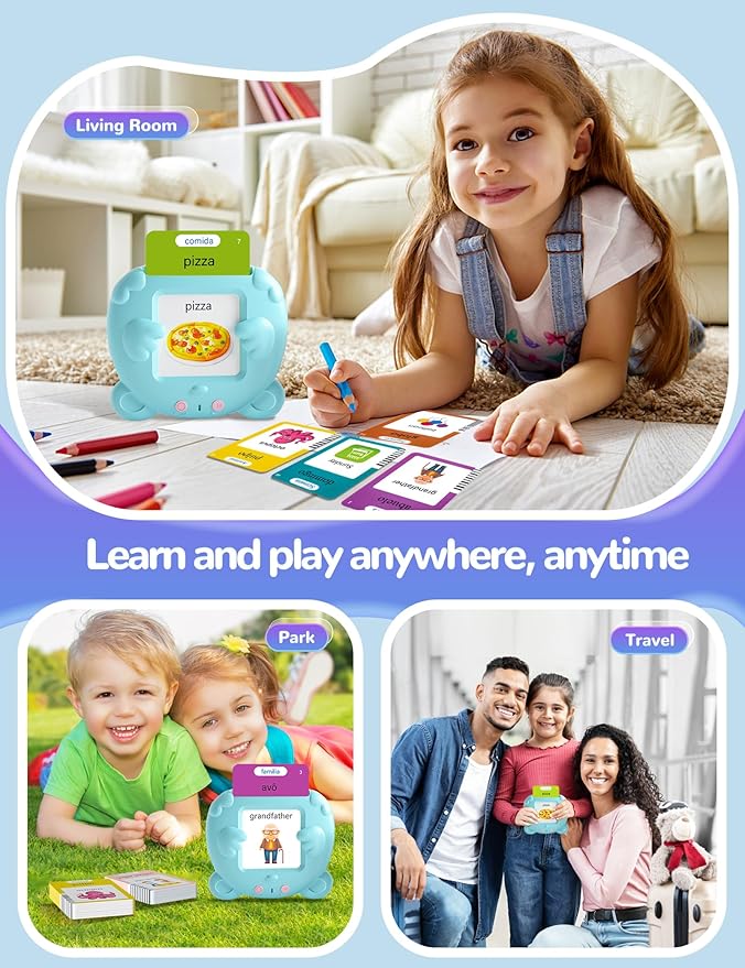 Portuguese and English Talking Flash Cards for Kids, 510 Sight Words Bilingual Learning Toys for Toddlers, Autism Pocket Speech Therapy Toys, Brazil Português Vocabulary Educational Flashcards