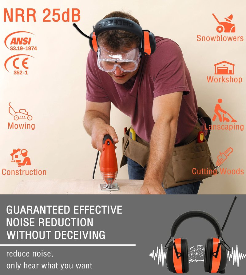 PROHEAR 033 2.0 Upgraded Bluetooth Hearing Protection AM FM Radio Headphones - 31SNR Noise Reduction Ear Muffs with Long-Lasting Stable Rechargeable Battery - 50 Hrs for Mowing Snowblowing - Orange