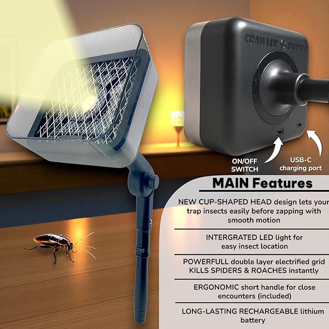 New Powerful Handheld Insect Zapper, Walls, Ceilings Indoor Spider Zapper, Cockroach Zapper, Insect Exterminator, Rechargeable