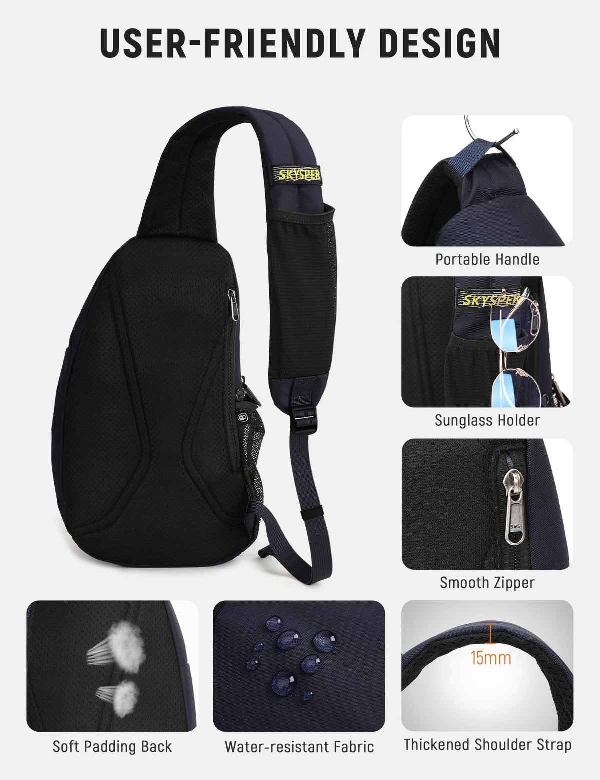 SKYSPER Sling Bag Anti-Theft RFID Crossbody Bag Travel Cross Body Backpack Shoulder Hiking Sling Daypack(Navyblue)