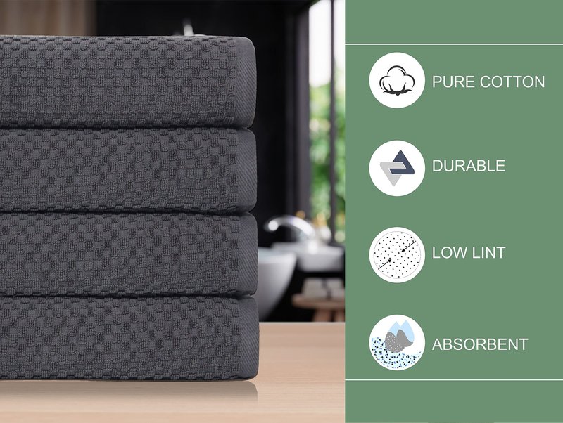COTTON CRAFT Waffle Luxury Euro Spa Waffle Weave Towel Set - 100% Ringspun Cotton - Absorbent Quick Dry - Oversized 30 x 56 inch - Grey