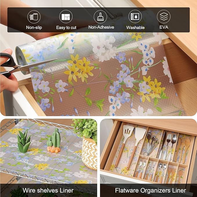 Cooyes Shelf Liner – Premium Non-Adhesive Cabinet & Drawer Liner for Kitchen – Waterproof Shelf Paper with Modern Pattern – Durable EVA Cabinet Mat – Easy to Cut （17.5" W x 197" L）