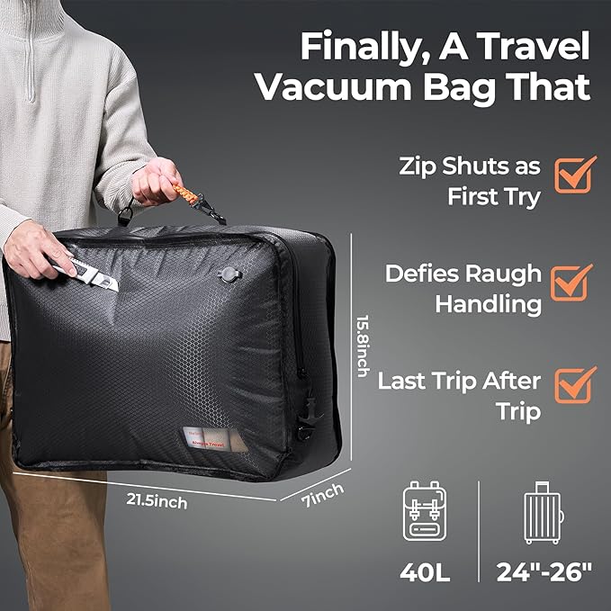Relime Apex Series Vacuum Bags for Travel Luggage, 180° Open, Reusable Compression Bags for travel Pack, Vacuum Seal Packing Cube for Cloth (2Large+Pump)
