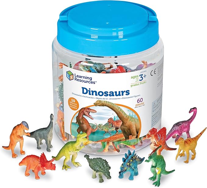 Learning Resources Dinosaur Counters - 60 Pieces, Ages 3+, Toddler Montessori Toys, Stacking Shape, Gifts For Boys And Girls, Sorting And Matching Skill Activities