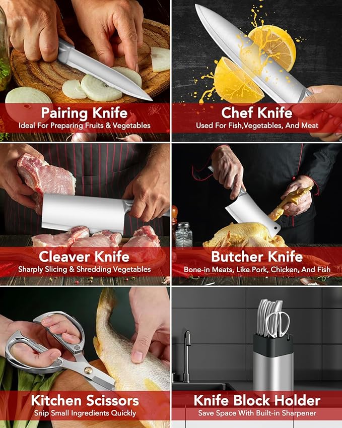 Stainless Knife Set, Kitchen Chef Knife Sets with Block