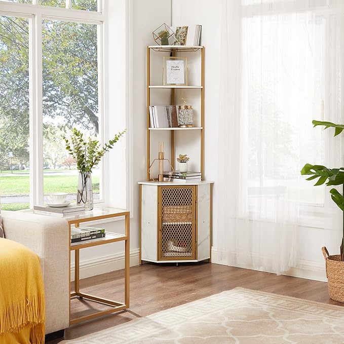 VECELO Corner Cabinet, Tall Storage Shelf, Bookshelf Display Shelves Rack for Living Room, Kitchen, Balcony, Small Space