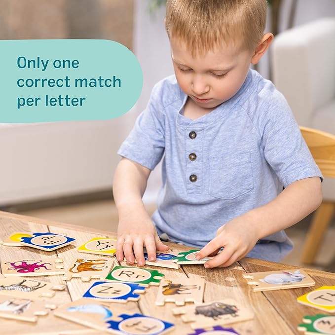 Melissa & Doug Self-Correcting Alphabet Puzzle (52 pcs) with Toy Storage Box, Wooden ABC Puzzles for Toddlers & Preschoolers, Montessori Learning Toys for Girls & Boys 4+