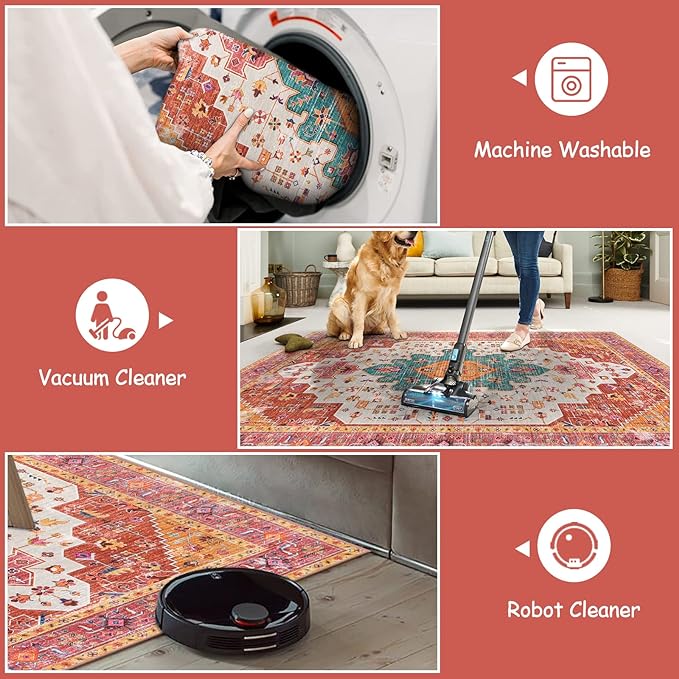 Moynesa Ultra-Thin Washable Runner Rug - 2'6"x8' Pink Runners for Hallways, Boho Non-Slip Bedroom Rug Runner, Vintage Oriental Medallion Kitchen Carpet Runner for Home Entrance Decor