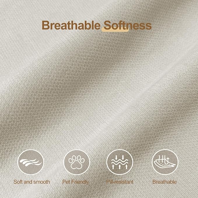 ANONER 108" Cloud-Like Modular Sectional Sofa, Deep Seat with Soft Pillow, 3 Seater Boneless Couch and Breathable Chenille Fabric, Beige