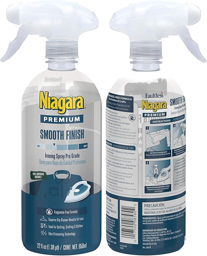 Niagara Spray Starch (22 Oz, 2 Pack) Trigger Pump Liquid Starch for Ironing, Non-Aerosol Spray on Starch, Reduces Ironing Time, No Flaking, Sticking or Clogging, Biodegradable Ingredients, Recyclable