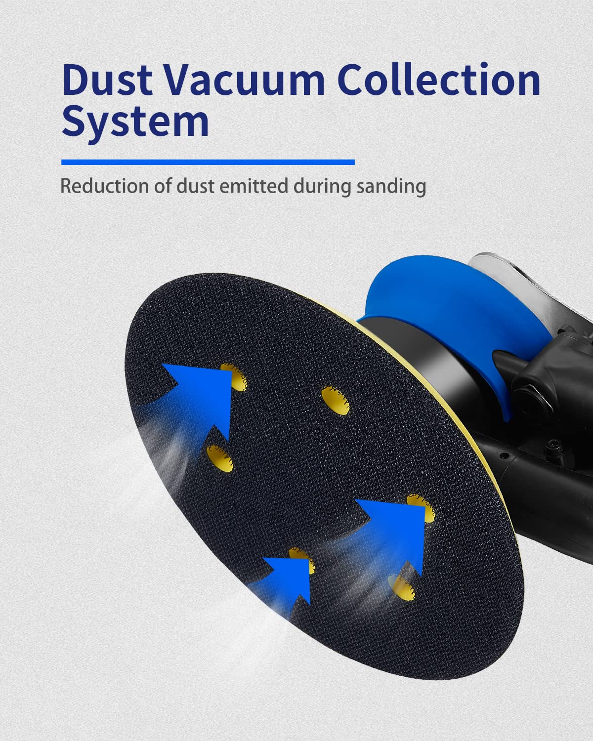 meite Random Orbital Sander 5 Inch Pad with Dust Collection System, DA Palm Sander with Variable Speed & Low Vibration, Ergonomic Pneumatic Air Sander for Professional & DIY Woodworking