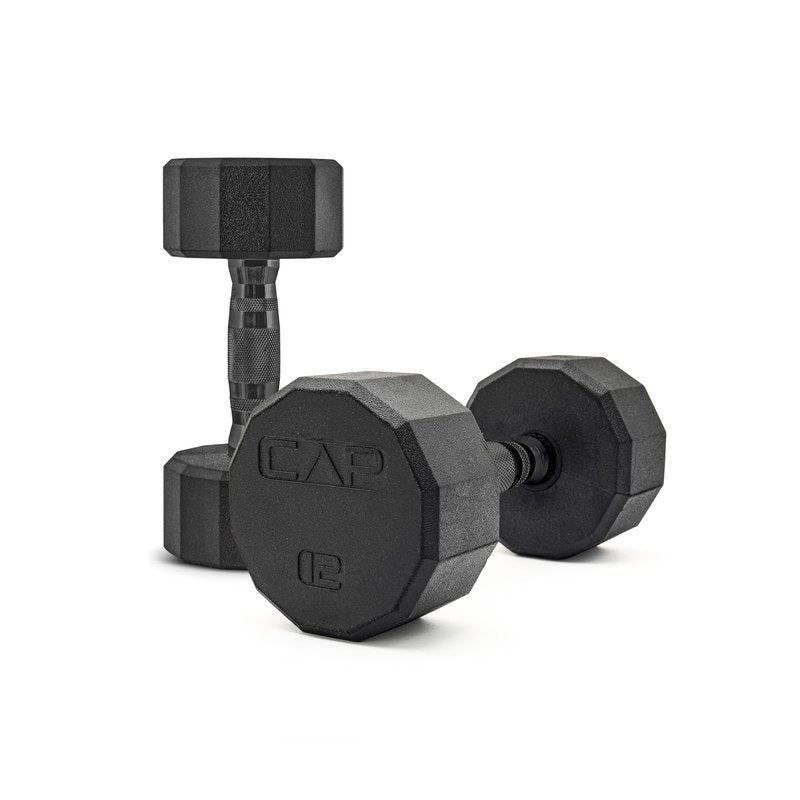 CAP 12 LB 12-Sided Rubber Coated Dumbbell Weight, Rubber Hand Weights for Home Gym Strength Training, Black Oxide Handle, Pair