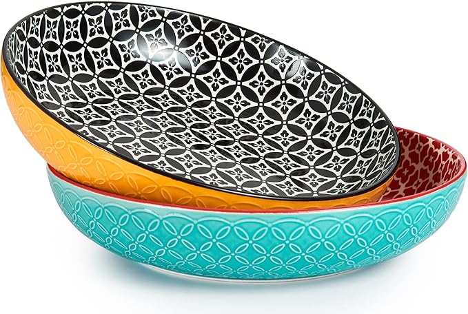 DOWAN Large Serving Bowls, 11.5 Inch Fruit Salad Bowls, Decorative Serving Dishes for Entertaining, 70 OZ Pasta Bowls Set of 2, Vibrant Color Mixing Bowls for Party, Wedding Gifts, Home Kitchen Decor