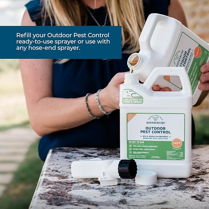 Wondercide - Outdoor Pest Control Spray Concentrate with Natural Essential Oils - Mosquito, Ant, Roach, and Insect Killer, Treatment, and Repellent - Safe Around Pets, Plants, Kids - 1 Gallon