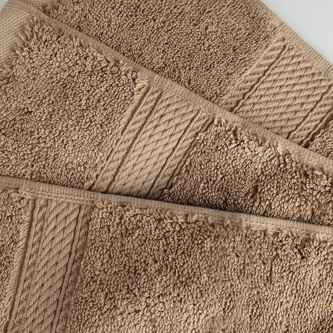 Superior Egyptian Cotton Pile Face Towel/Washcloth Set of 6, Ultra Soft Luxury Towels, Thick Plush Essentials, Absorbent Heavyweight, Guest Bath, Hotel, Spa, Home Bathroom, Shower Basics, Latte