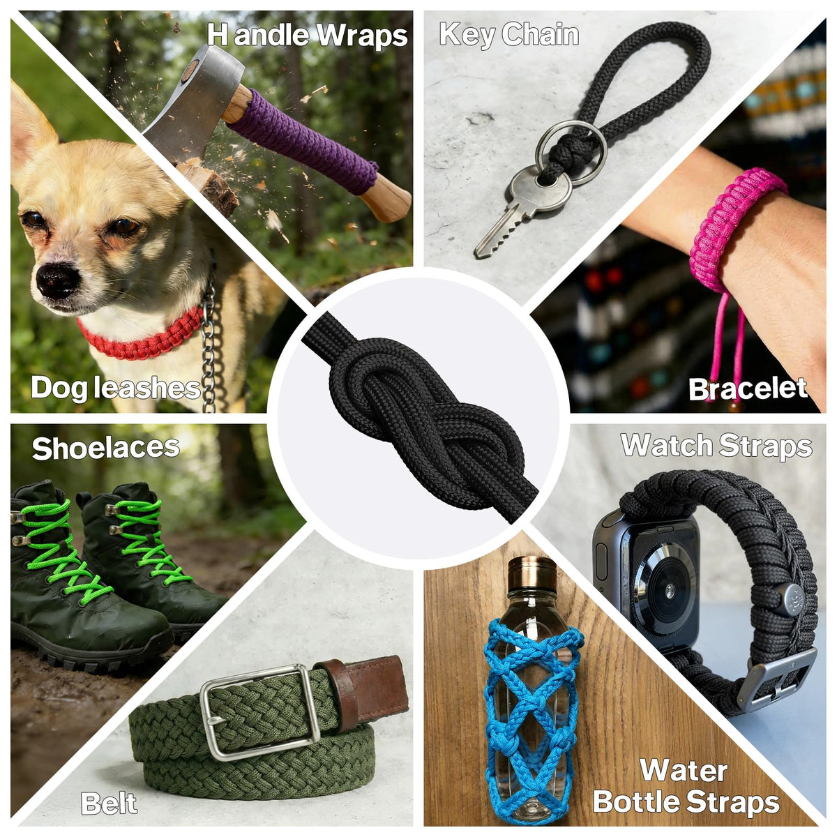 HOKINETY Paracord Rope 750 - Parachute para Cord 4mm 11 Strand Spool Rope Utility Nylon String for Outdoor Camping Survival Utility Tent Crafting DIY Projects - Black 100ft