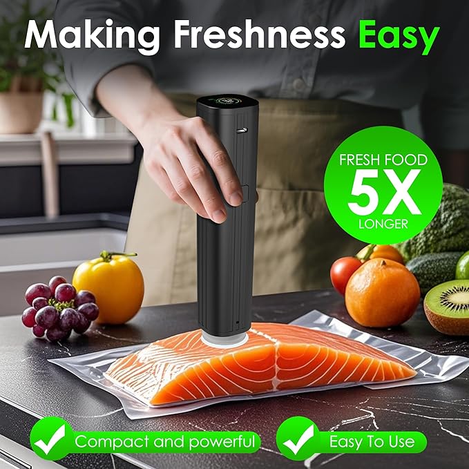 Vacuum Sealer, Portable handheld Vacuum Sealer + 30 Reusable Vacuum Bags, Portable Food Sealer, With LED pressure display