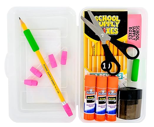 School Supply Boxes | K-5 Case (4 Boxes) | Back to School Essentials Kit for Students & Teachers | Includes Wide-Ruled Paper Products, Crayons, Markers, Colored Pencils, & More