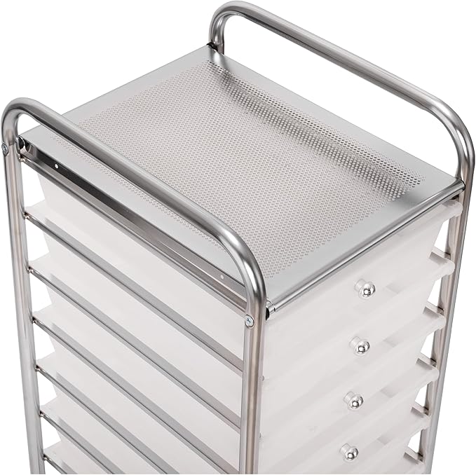 Seville Classics Rolling Utility Organizer Storage Cart, for Home Office, School, Classroom, Scrapbook, Hobby, Craft, 10 Drawer, Frost White