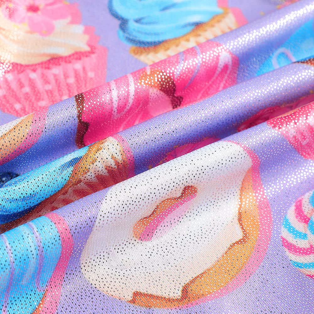Belovance Leotards for Girls Gymnastics 9 10 Kid Child Gymnastics Biketard Athletic Dance Wear Shiny Purple Donuts (Donuts Purple, 9-10 Years)