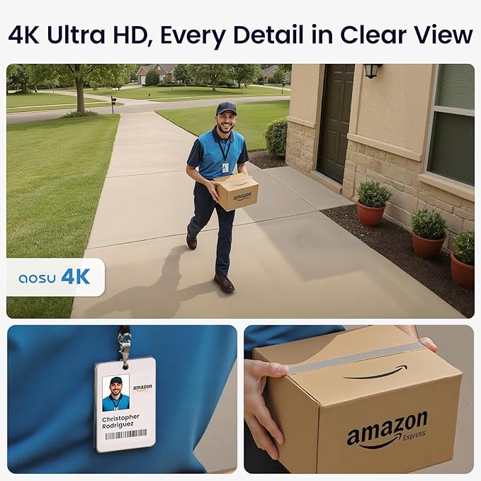 AOSU 4K Security Cameras Wireless Outdoor System, 6-Cam Kit with HomeCortex AI, Face Recognition & Behavior Detection, Dual Solar Power, Expandable Up to 16TB, No Monthly Fees for Home Surveillance