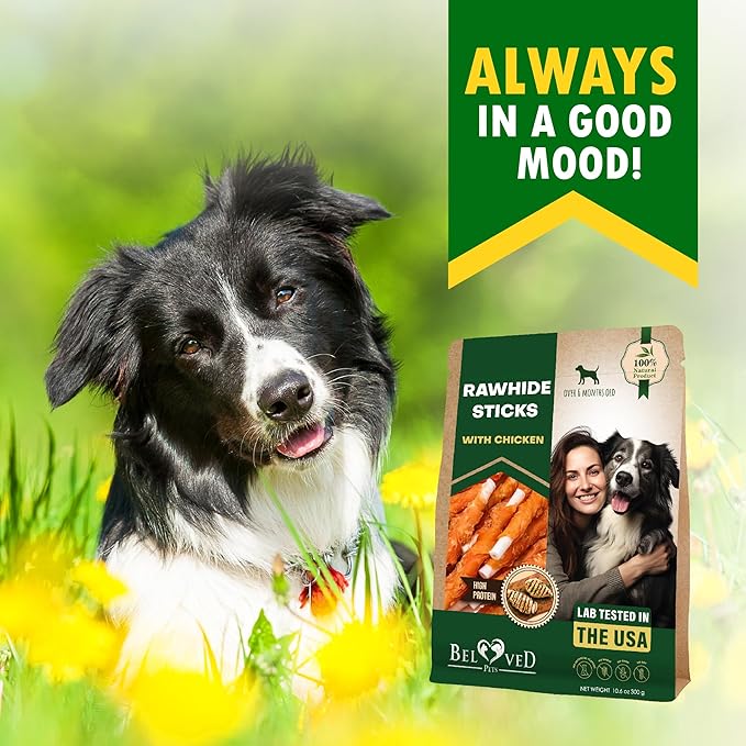 Beloved Pets Dog Treats & Long Lasting Rawhide Chews Wrapped Chicken – Pet Bones Sticks for Large, Medium & Small Breeds – Aggressive Chewers Snacks – Puppy Toys Treats