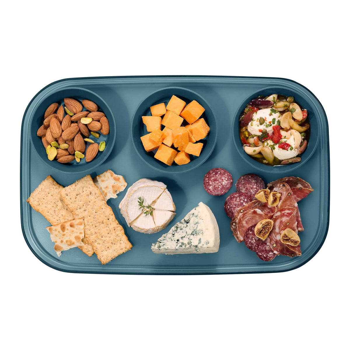 madesmart dipware 3 Bowl Serving Tray, Stackable & Removable Dip Bowls for Charcuterie, Guacomole, Snacks, Veggies, Premium Dishwasher & Microwave Safe, Multipurpose Plate & Bowl, Olive