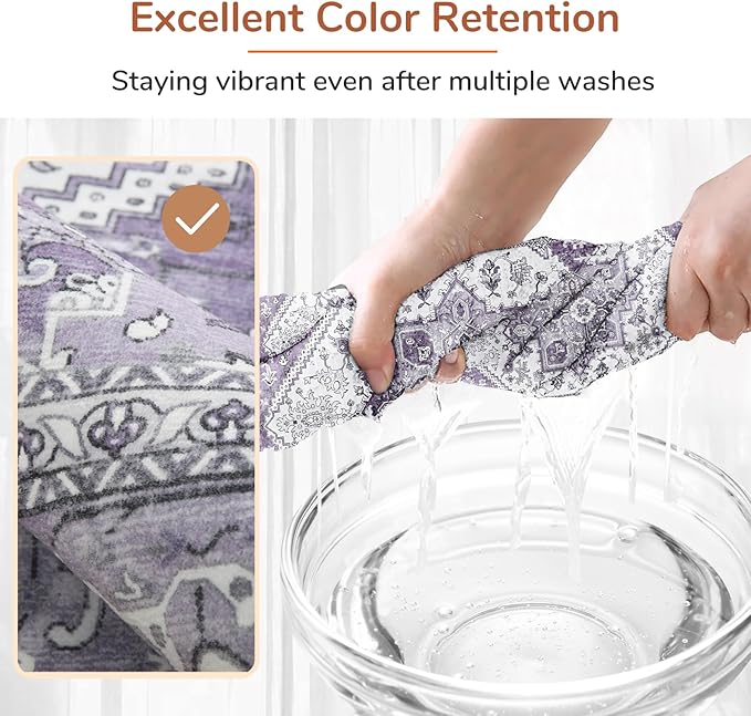 OPPODREAM Thin Area Rugs 3x5, Washable Rugs with Non Slip Backing, Low-Pile Throw 3x5 Carpet, Faux Cashmere 3 x 5 Carpet, Purple