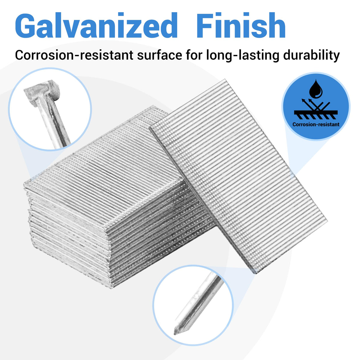 meite 16 Gauge Finish Nails - 2 Inch Galvanized 16GA Finishing Nails Straight Finish Nails for Window Casing Baseboard Crown Molding Trim Work, 500PCS